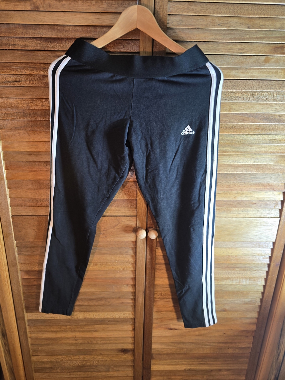 adidas Black Kids Leggings with White Side Stripes
